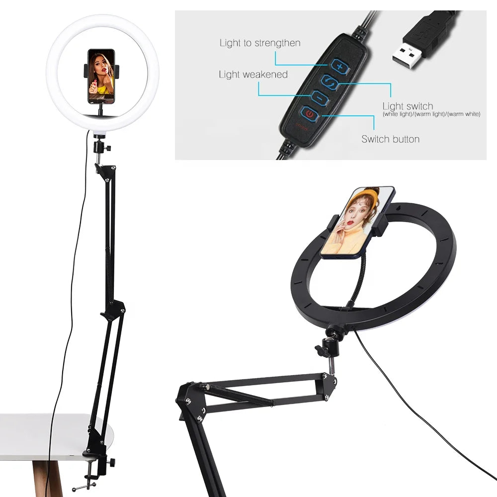 Soporte de Brazo Articulado Profesional para Micrófono y Aro de Luz