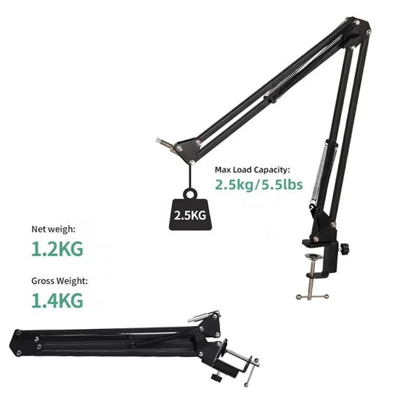 Soporte de Brazo Articulado Profesional para Micrófono y Aro de Luz