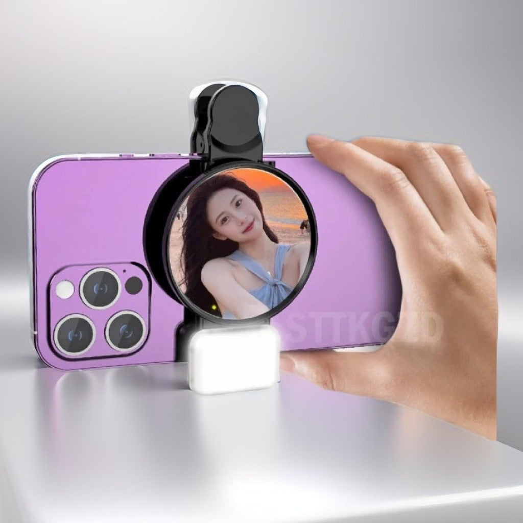 Espejo Reflector para Selfie con Luz LED y Clip Universal
