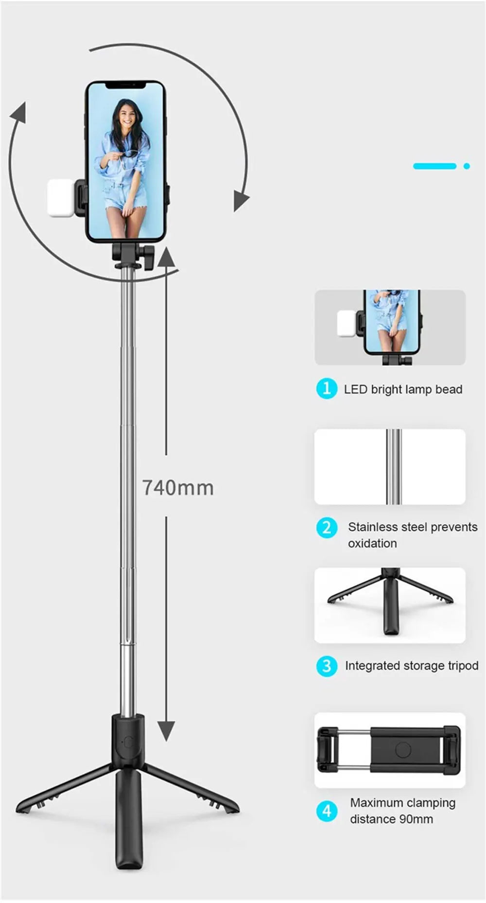Trípode Inteligente F16: Luz de Relleno y Control Inalámbrico