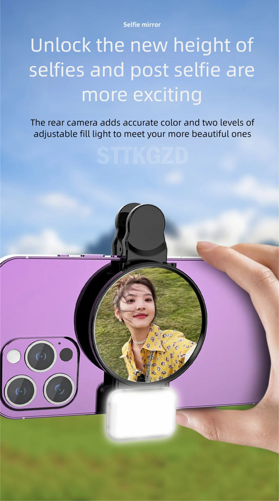 Espejo Reflector para Selfie con Luz LED y Clip Universal