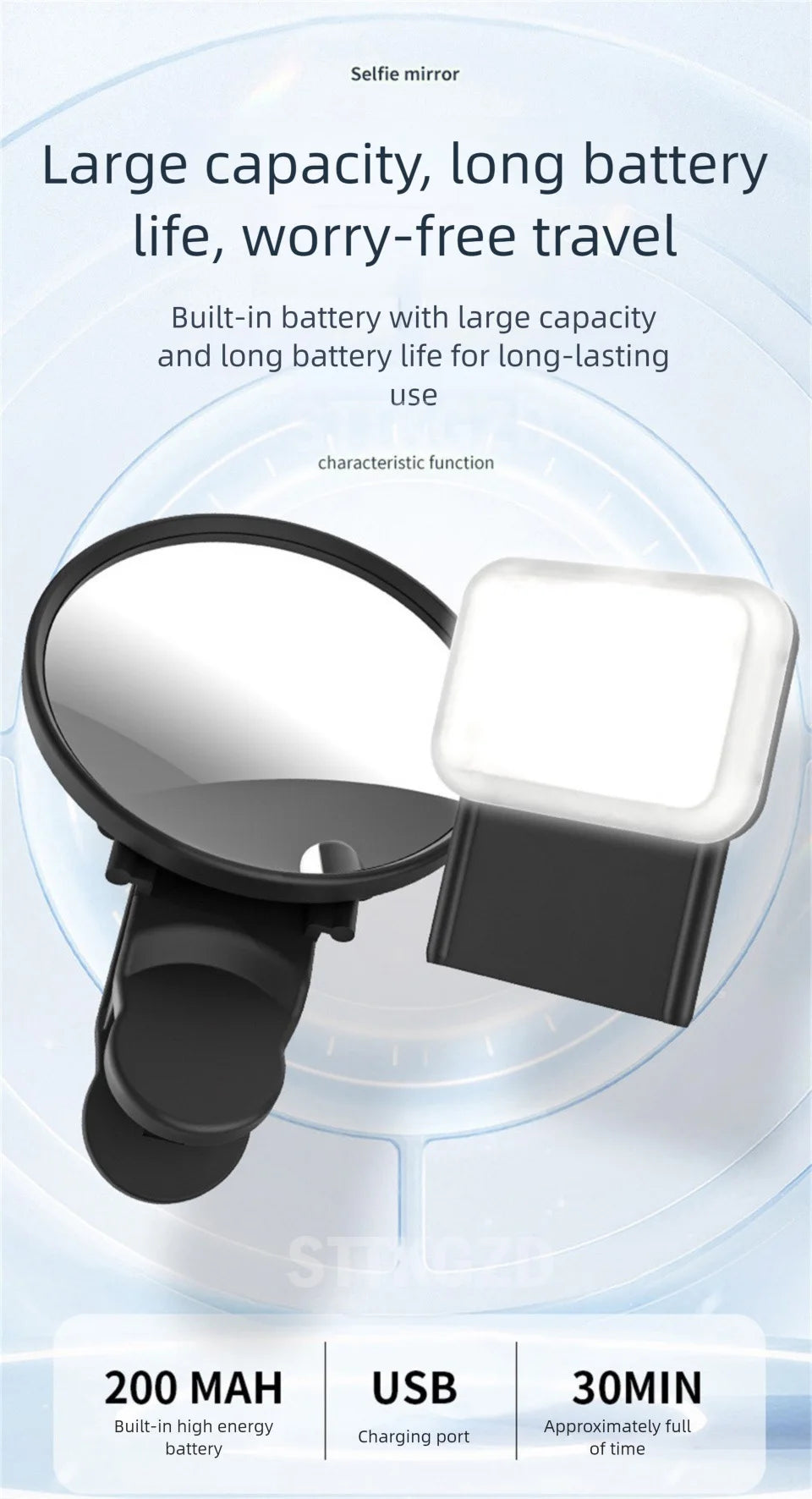 Espejo Reflector para Selfie con Luz LED y Clip Universal