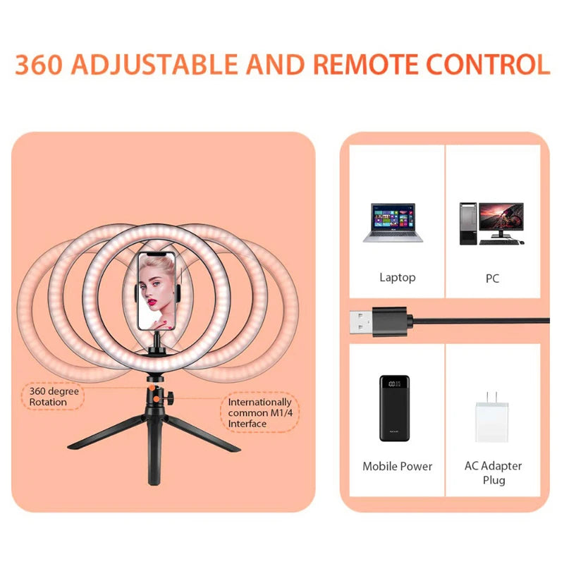 Aro de Luz Pro YM200 20W: Recargable y Portátil para Selfies Perfectas