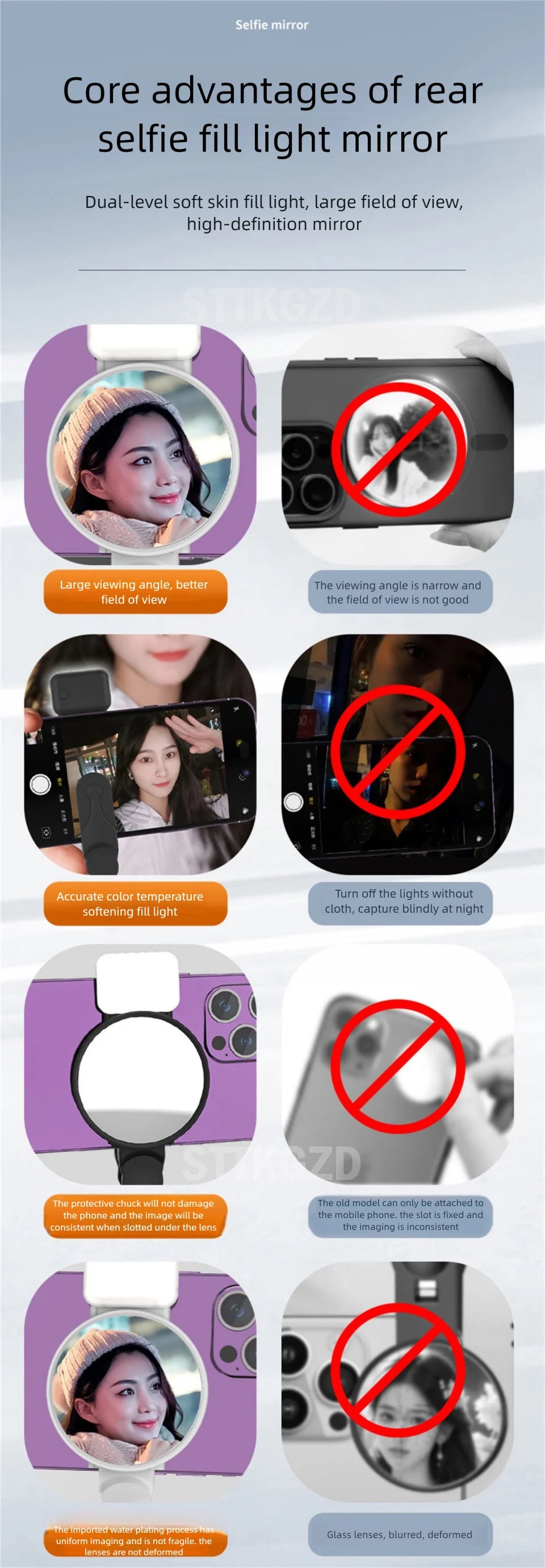 Espejo Reflector para Selfie con Luz LED y Clip Universal
