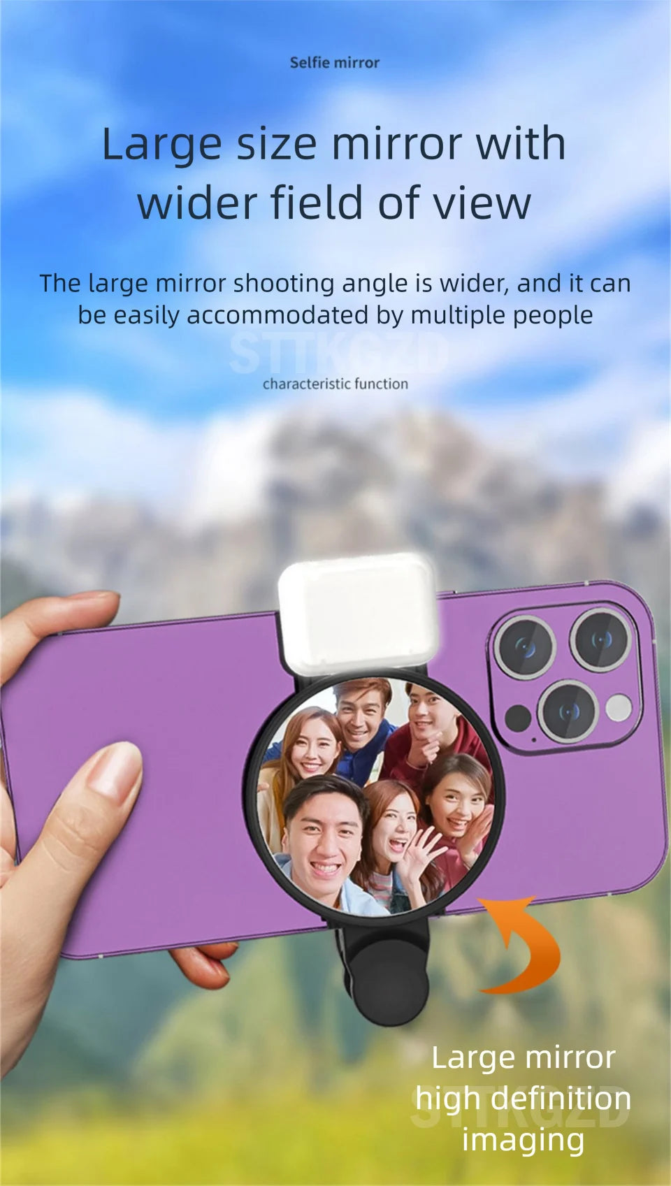 Espejo Reflector para Selfie con Luz LED y Clip Universal