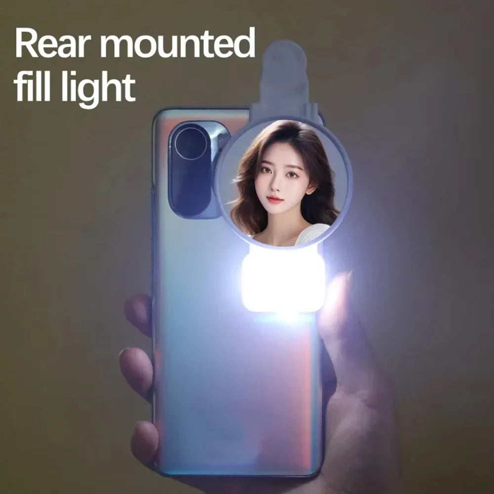 Espejo Reflector para Selfie con Luz LED y Clip Universal