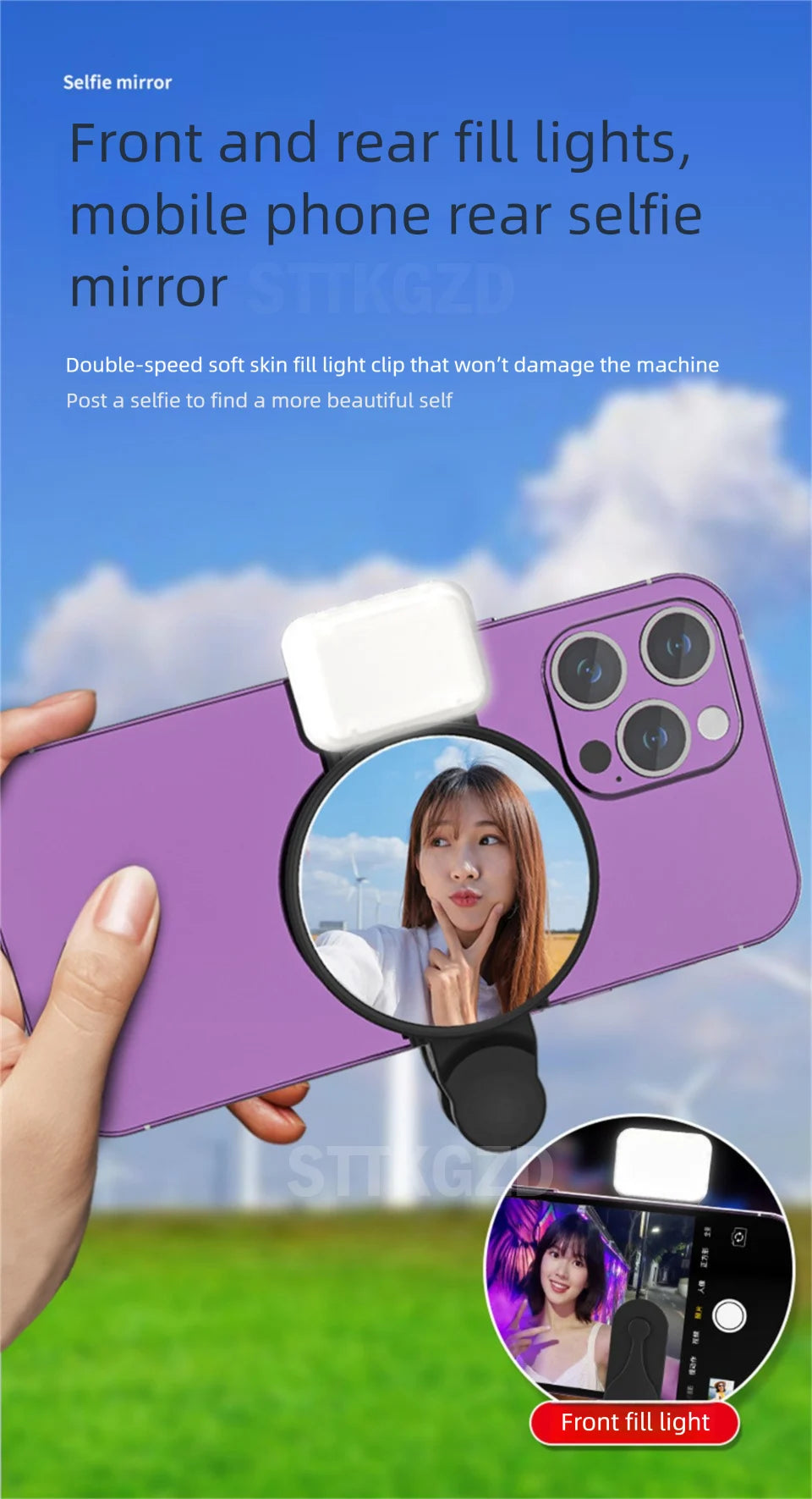 Espejo Reflector para Selfie con Luz LED y Clip Universal