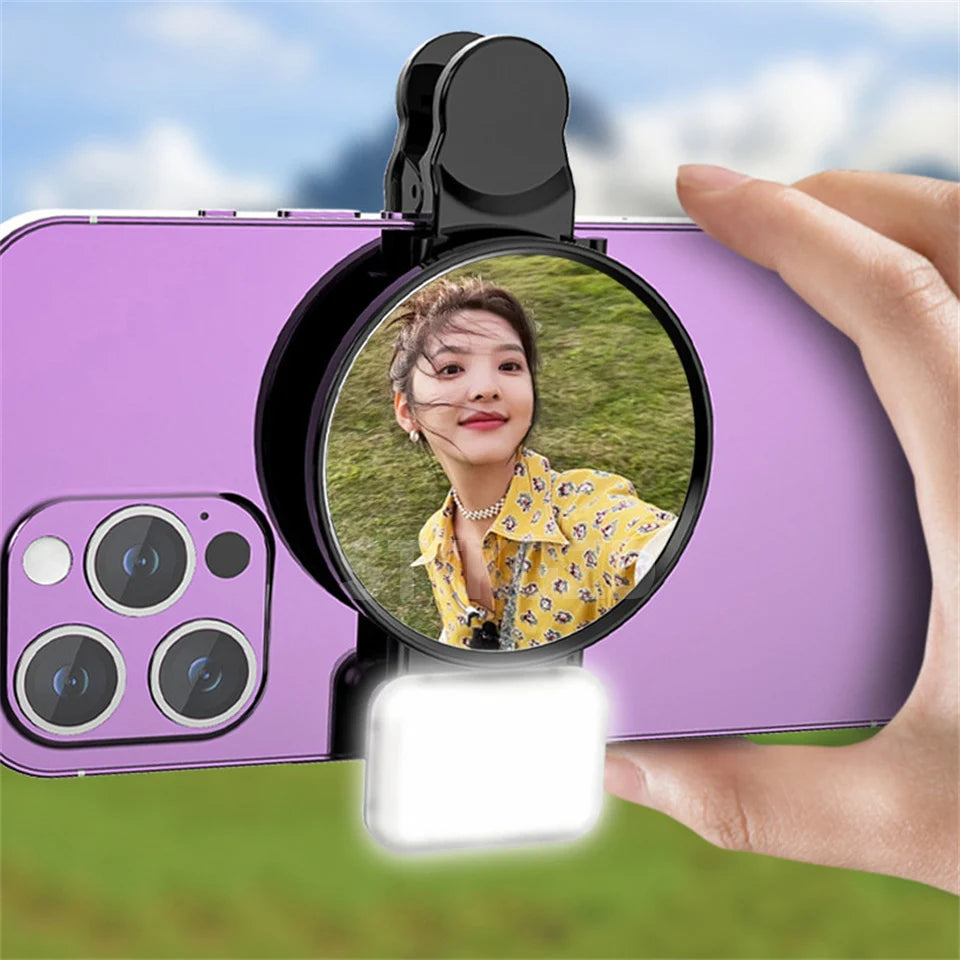 Espejo Reflector para Selfie con Luz LED y Clip Universal